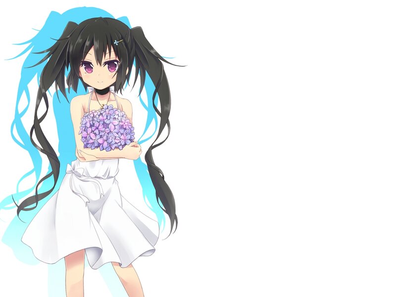 Anime Girl Holding Flowers — White, Calm