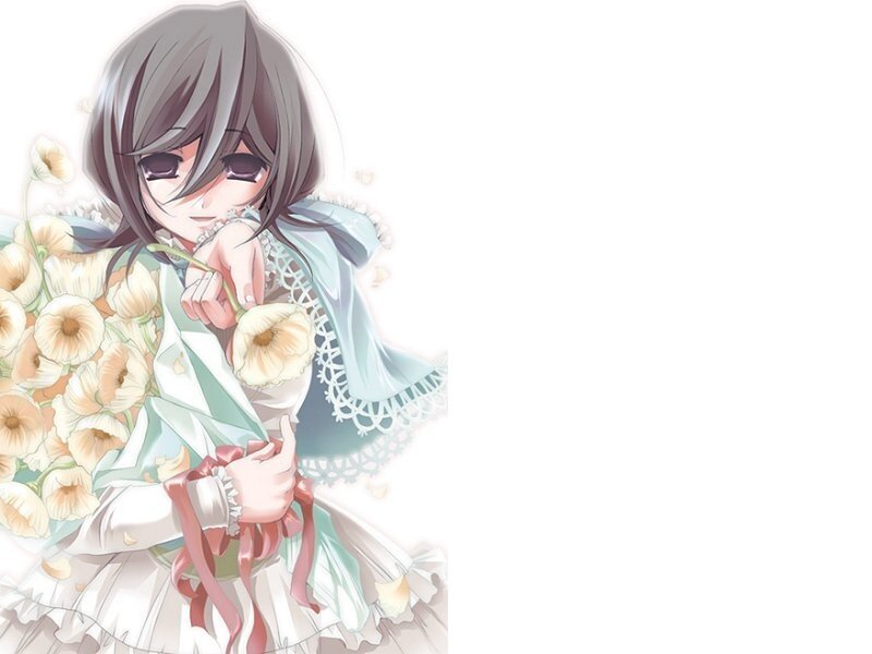 Anime Girl Holding Flowers — White
