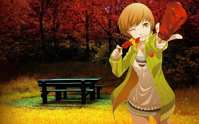 Anime Girl Holding Food — Red