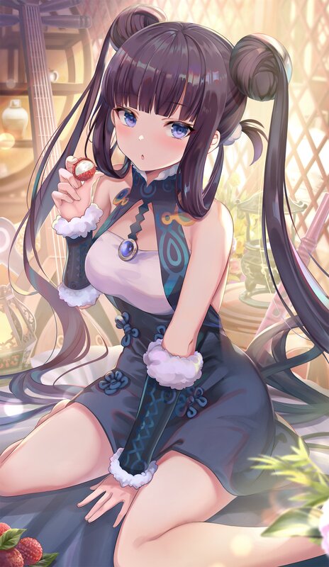 Anime Girl Holding Fruit — Purple
