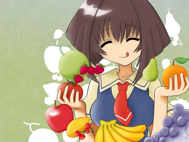 Anime Girl Holding Fruit