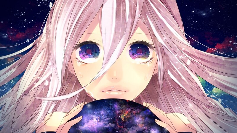 Anime Girl Holding Galaxy — Purple, Dramatic