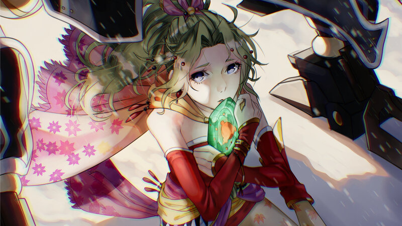 Anime Girl Holding Gem — Red