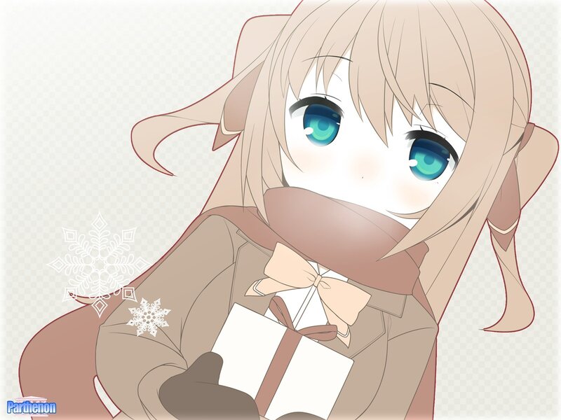 Anime Girl Holding Gift — Beige