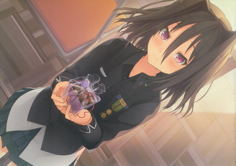 Anime Girl Holding Gift — Black, Calm