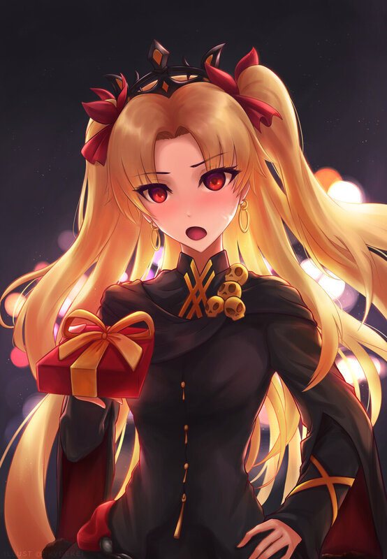 Anime Girl Holding Gift — Black, Dramatic