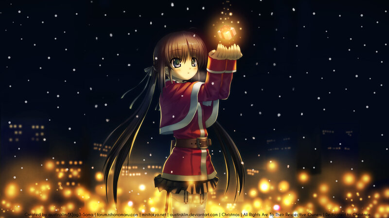Anime Girl Holding Gift — Black