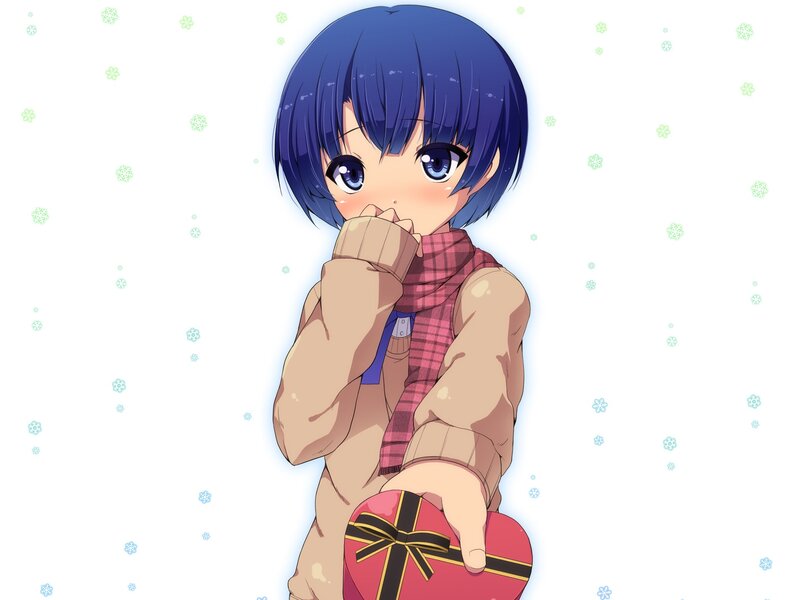 Anime Girl Holding Gift — Blue, Festive