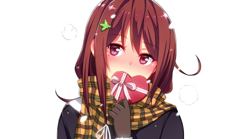 Anime Girl Holding Gift — Brown, Calm