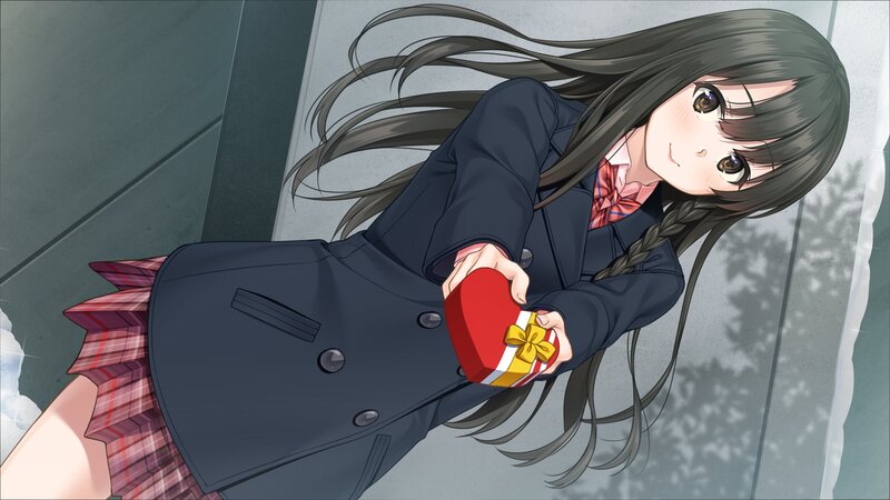 Anime Girl Holding Gift — Gray