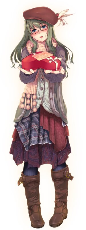 Anime Girl Holding Gift — Green, Calm