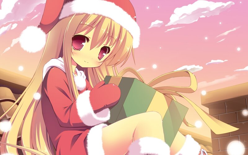 Anime Girl Holding Gift — Pink, Festive