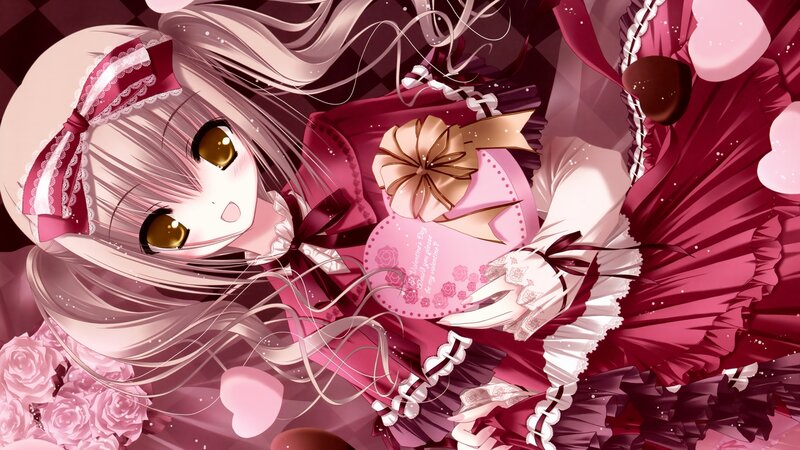 Anime Girl Holding Gift — Pink, Romantic