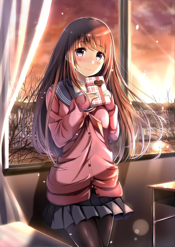 Anime Girl Holding Gift — Pink, Serene