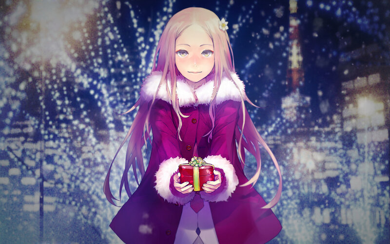 Anime Girl Holding Gift — Purple, Calm