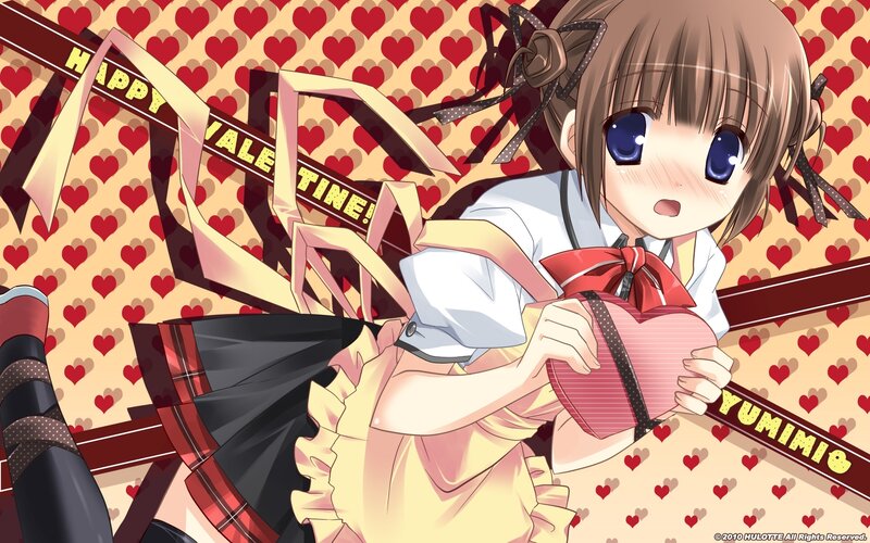 Anime Girl Holding Gift — Red, Festive, Heart Pattern