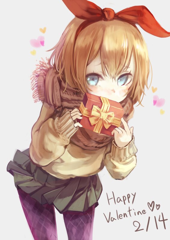 Anime Girl Holding Gift — Red, Sweet