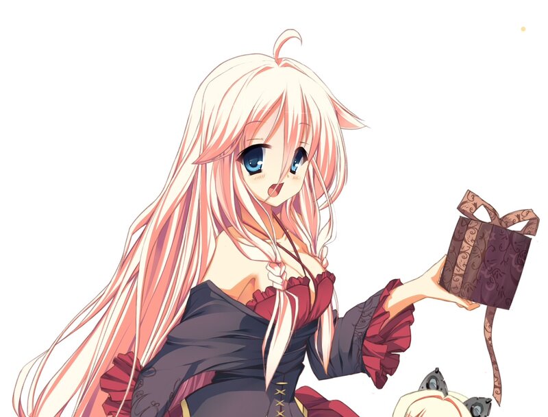 Anime Girl Holding Gift — White, Playful
