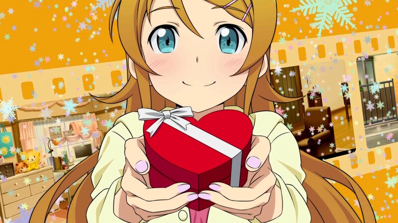 Anime Girl Holding Gift — Yellow, Festive