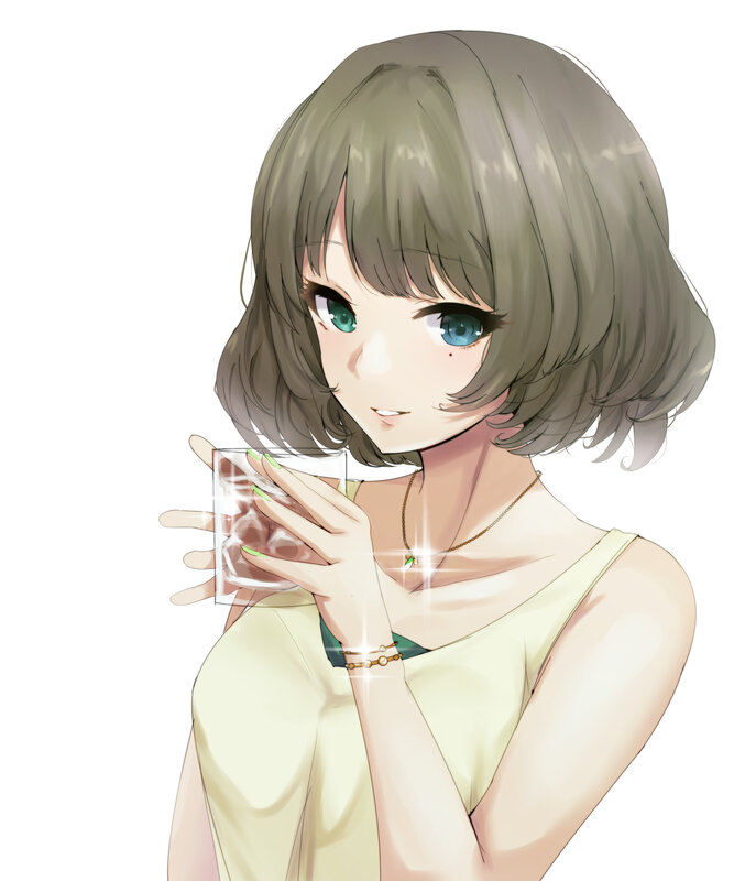 Anime Girl Holding Glass — Green