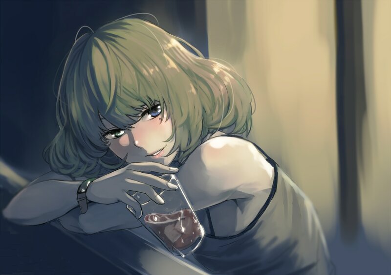 Anime Girl Holding Glass