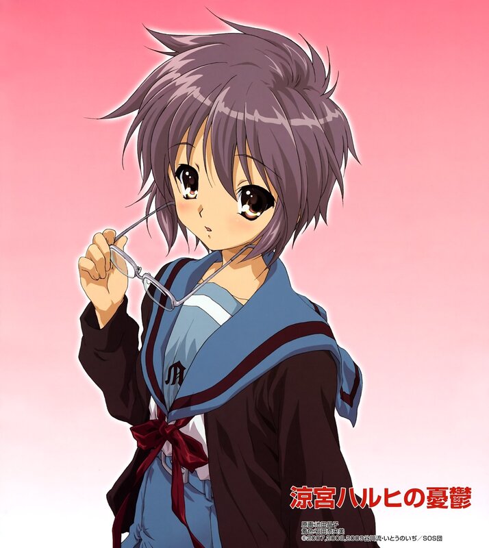Anime girl holding glasses