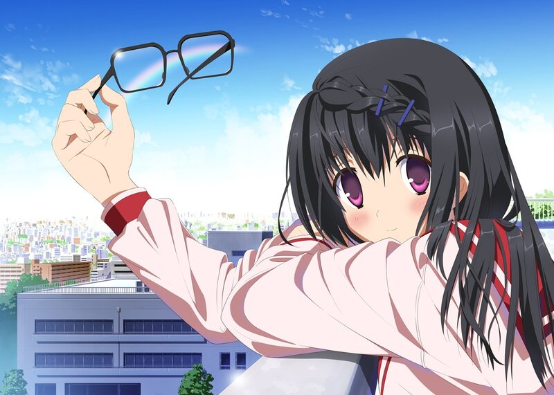 Anime girl holding glasses