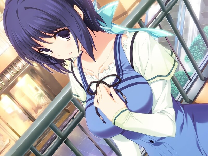 Anime Girl Holding Glasses — Blue