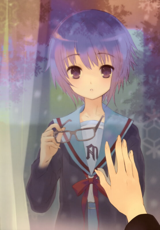 Anime Girl Holding Glasses — Purple, Calm, Sunset