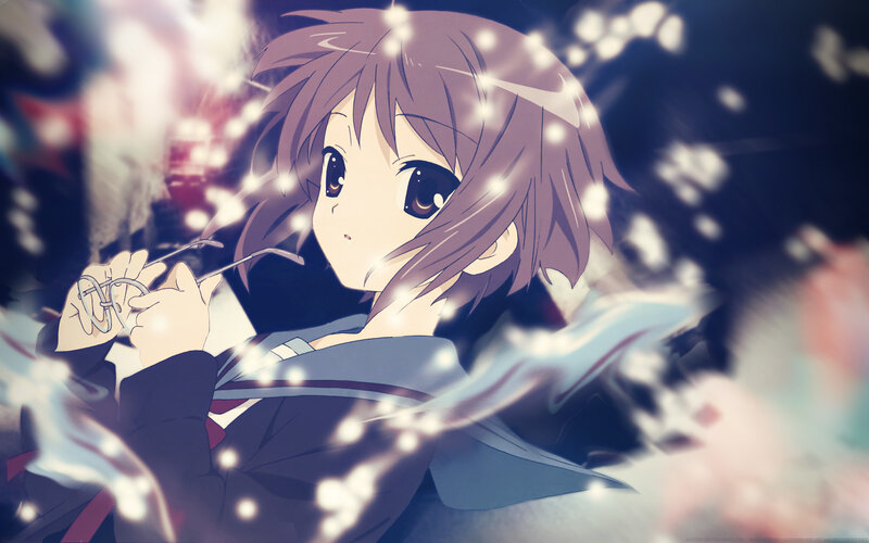 Anime Girl Holding Glasses — Purple