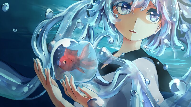 Anime Girl Holding Goldfish