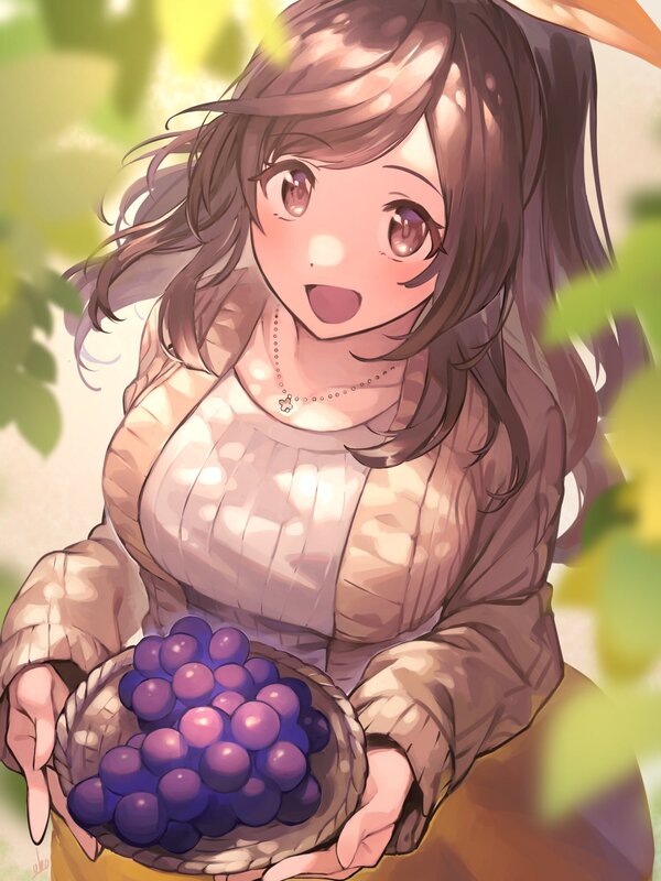 Anime Girl Holding Grapes