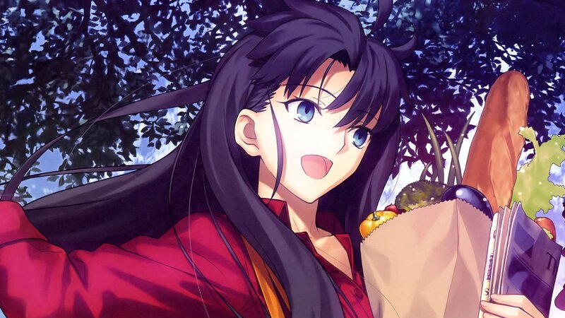 Anime Girl Holding Groceries — Red