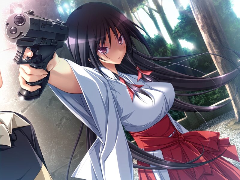 Anime Girl Holding Gun — Black, Dramatic, Afternoon