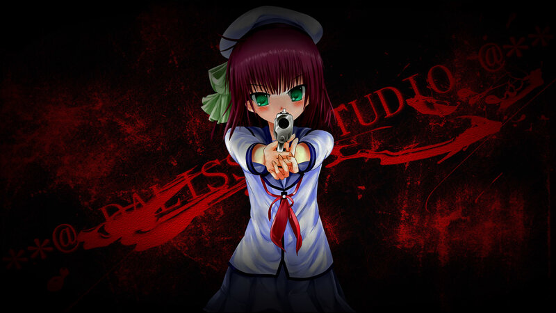 Anime Girl Holding Gun — Black