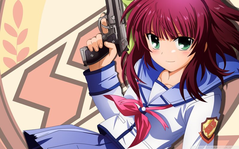 Anime Girl Holding Gun — Blue, Confident