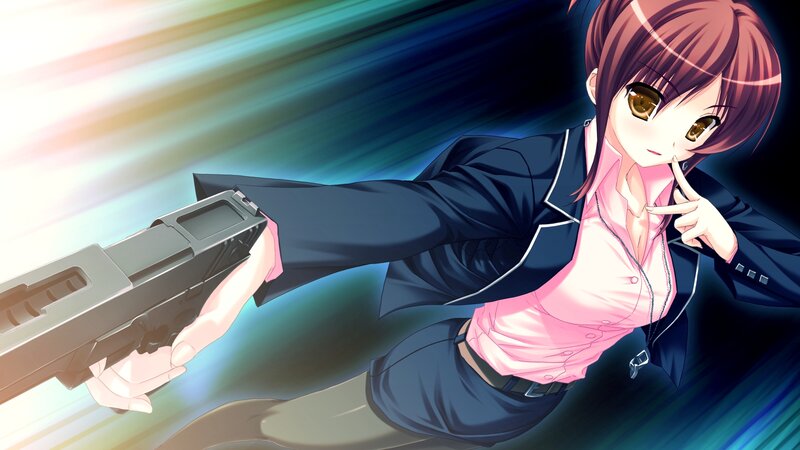 Anime Girl Holding Gun — Blue, Dramatic, School Uniform