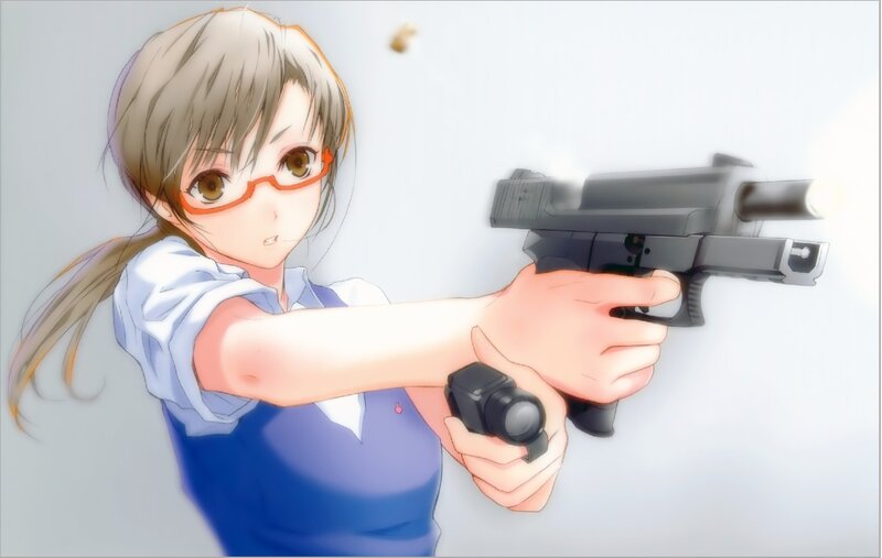 Anime Girl Holding Gun — Blue, Intense