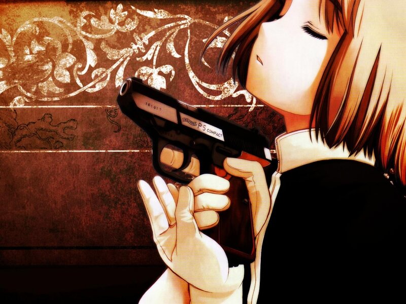 Anime Girl Holding Gun — Brown