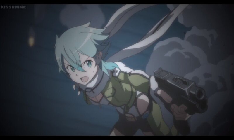 Anime Girl Holding Gun — Green, Dramatic