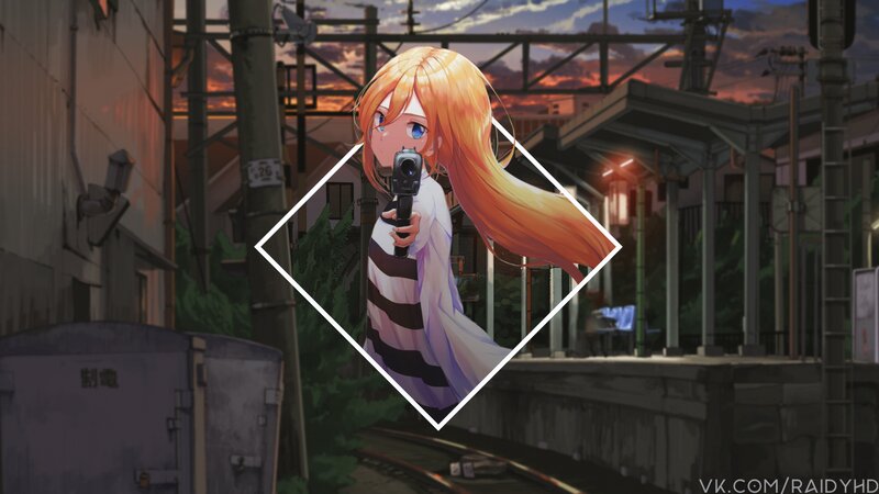 Anime Girl Holding Gun — Orange, Dramatic, Sunset