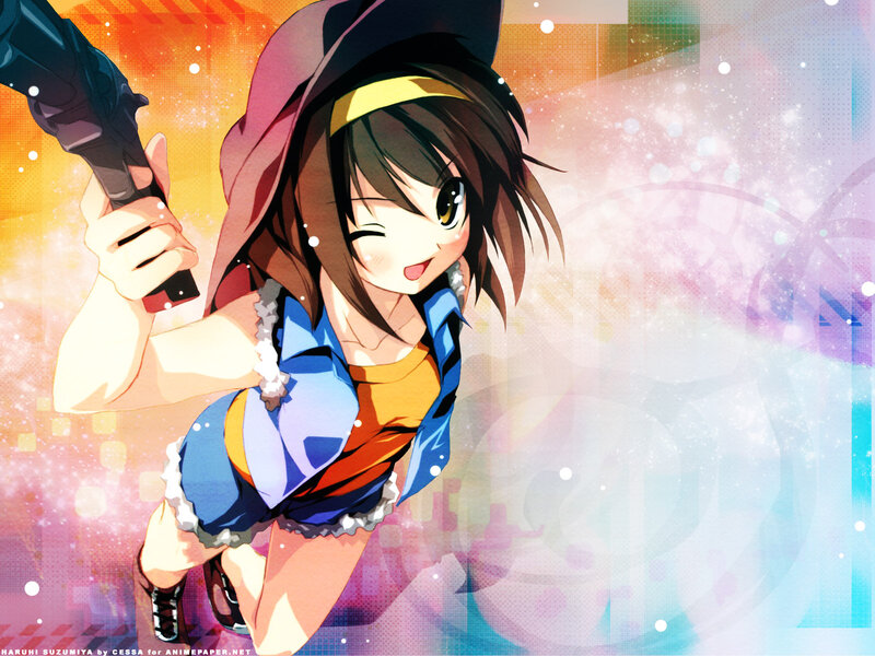 Anime Girl Holding Gun — Orange, Energetic