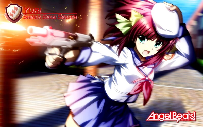 Anime Girl Holding Gun — Purple, Action, School Uniform