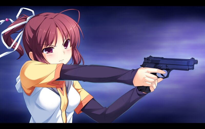 Anime Girl Holding Gun — Purple, Dramatic, Night