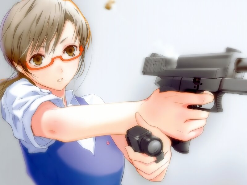 Anime Girl Holding Gun — White