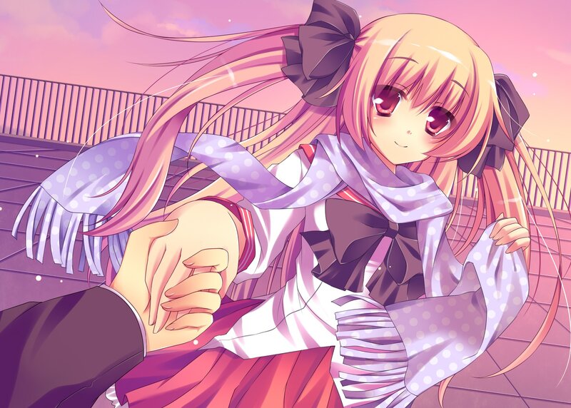 anime girl holding hand