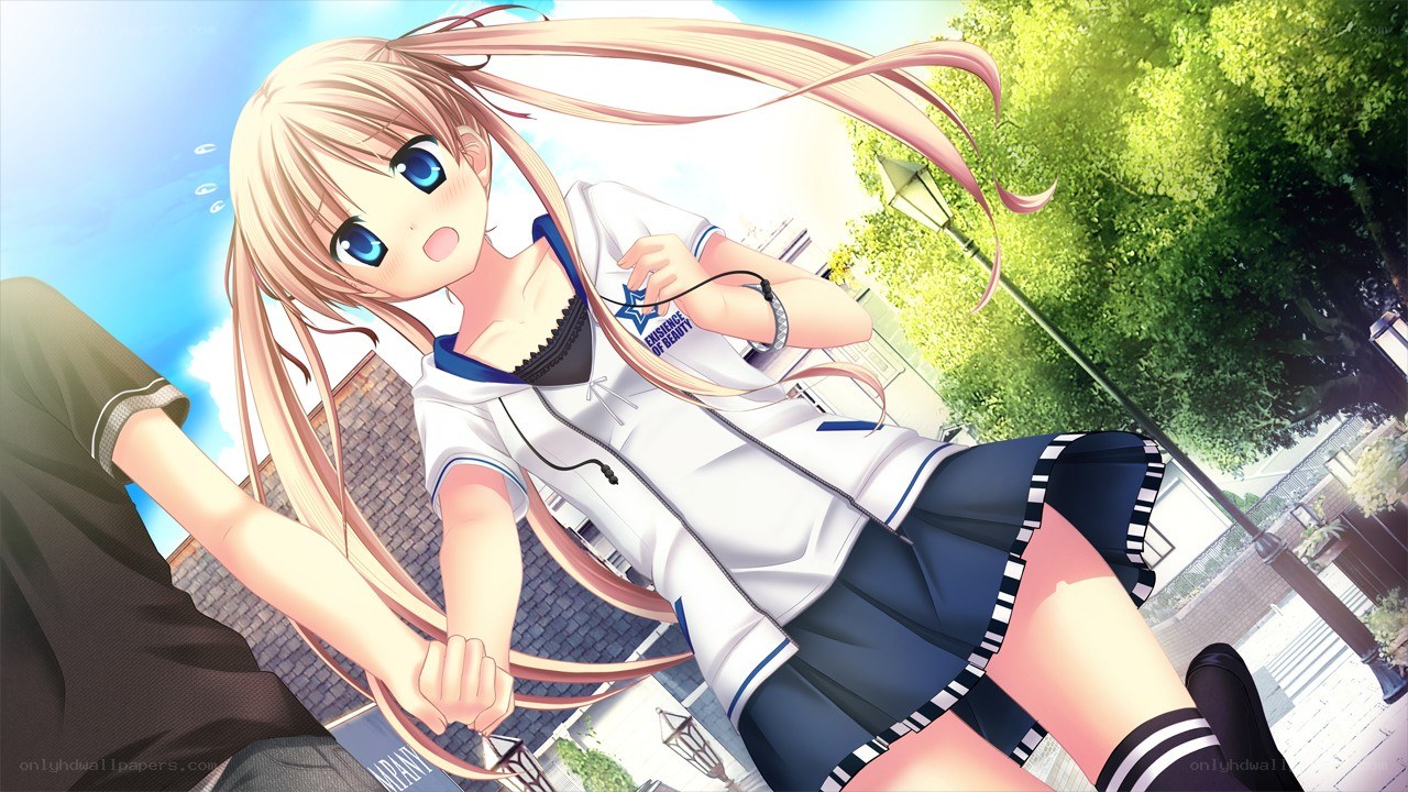 anime girl holding hand