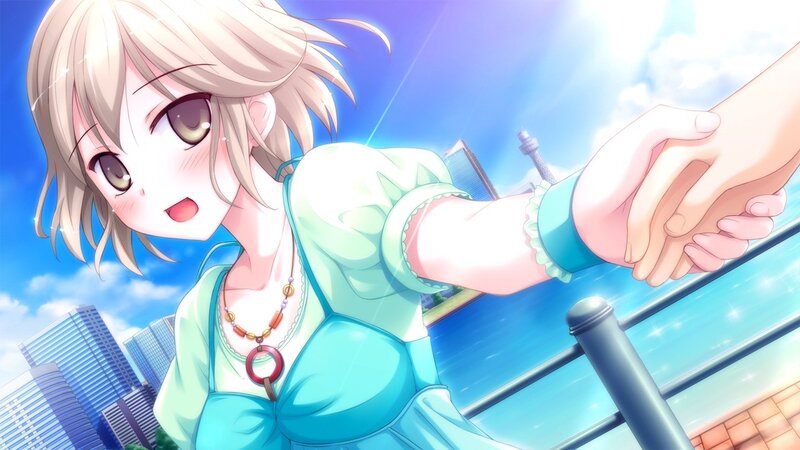 Anime girl holding hand