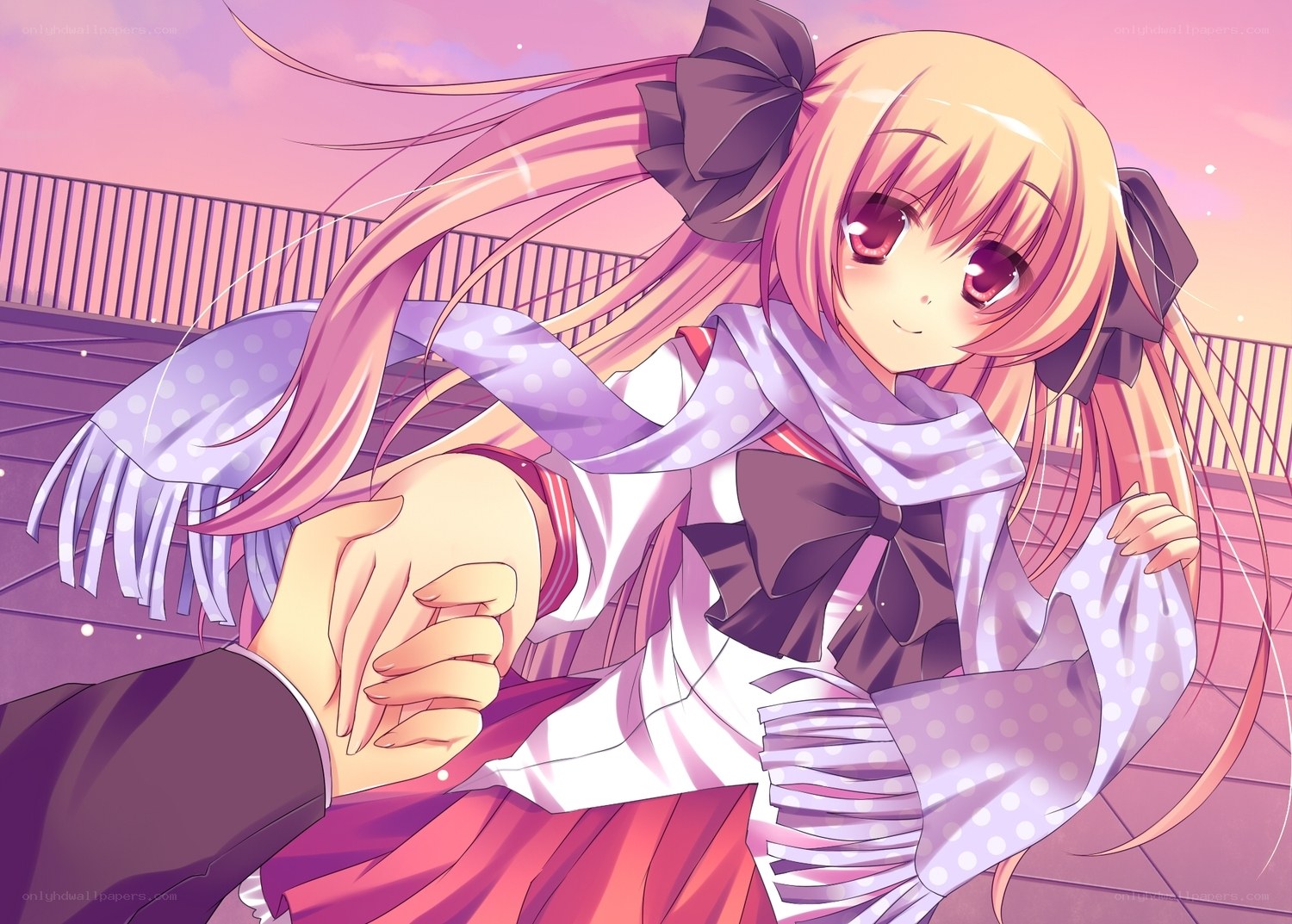 anime girl holding hand