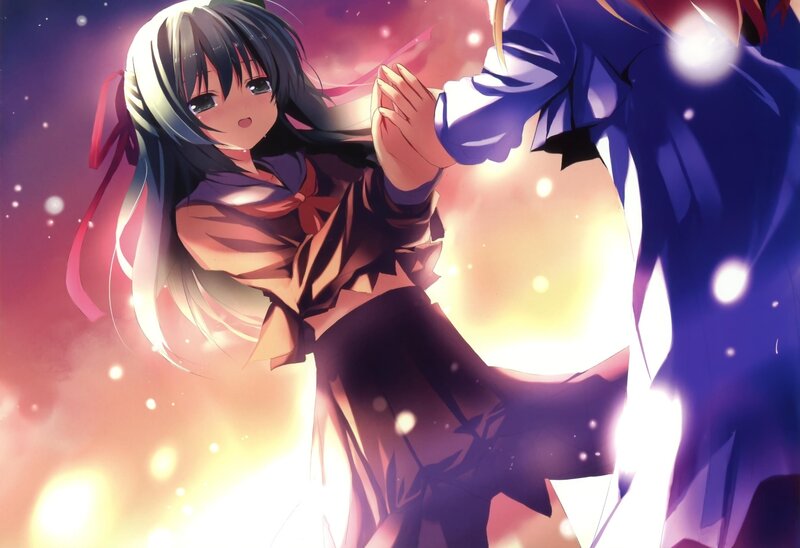 Anime girl holding hands